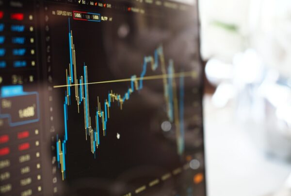 Close up of monitor with graph showing fund performance