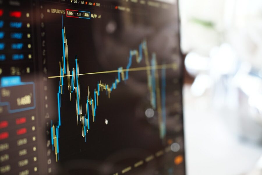 Close up of monitor with graph showing fund performance