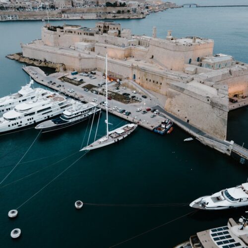 Docked super yachts in Malta