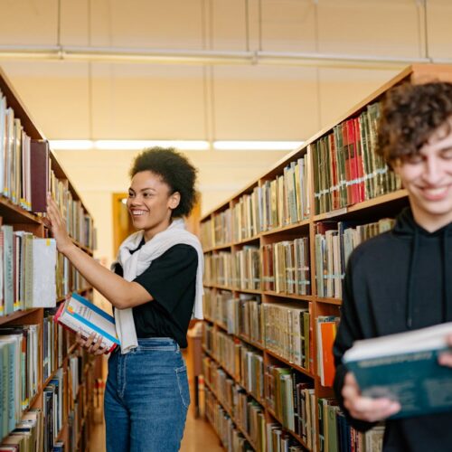 Students in a library