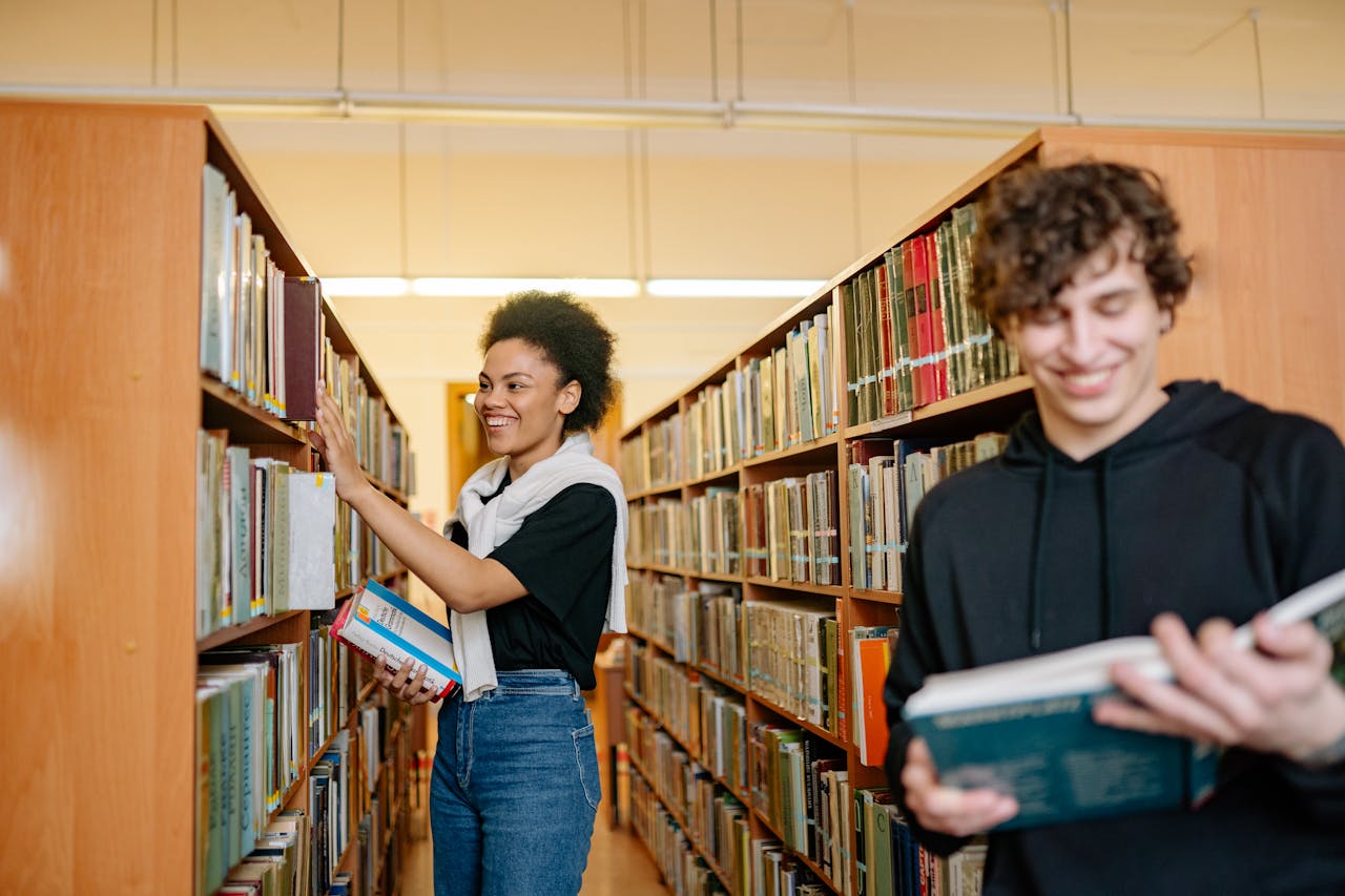 Students in a library
